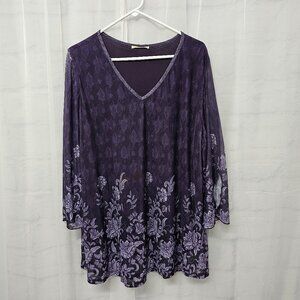 Bebonnie Blouse Purple Mesh Floral Goth Fairy Whimsigoth Festival Boho 3XL